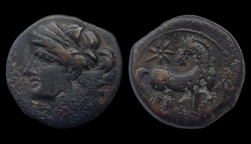 Carthage, 2nd Punic War - (215-201 Bc) - Æ Shekel - (22mm, 6.75g) -tanit & Horse